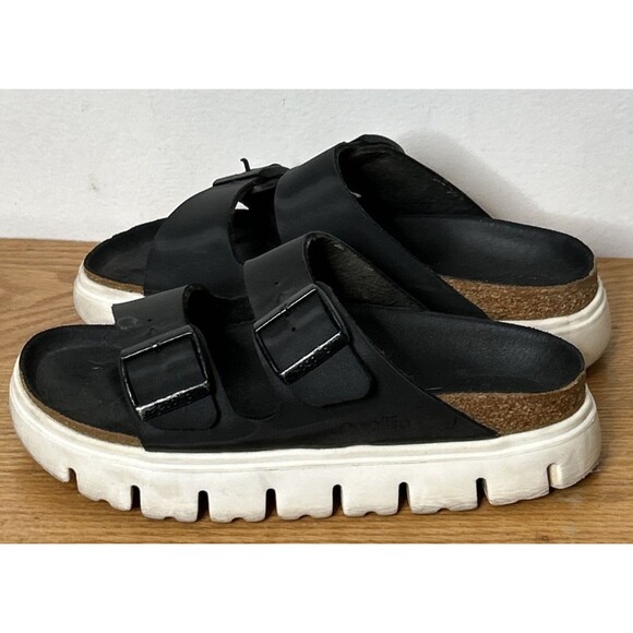 Birkenstock Shoes - Birkenstock Papillio Nylon Chunky Black Platfom Sandal Slides Size 38M Lagenlook
